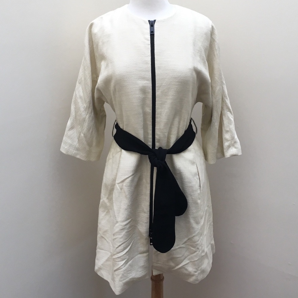 Zara Cream Long Sleeve Dress with Black Belt